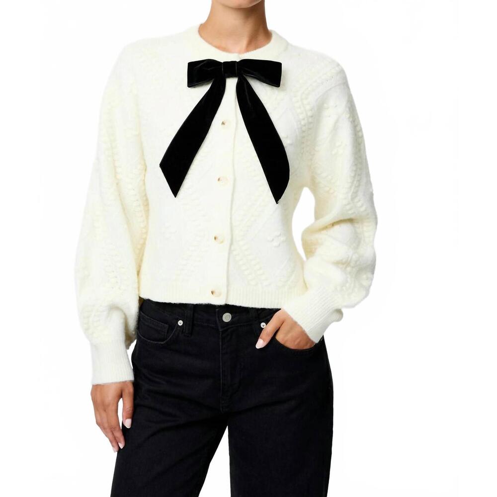 NEW FRENCH CONNECTION kitty bobble contrast cardigan in porcelain/ black - Picture 1 of 3